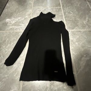 DKNY black sweater with open shoulder